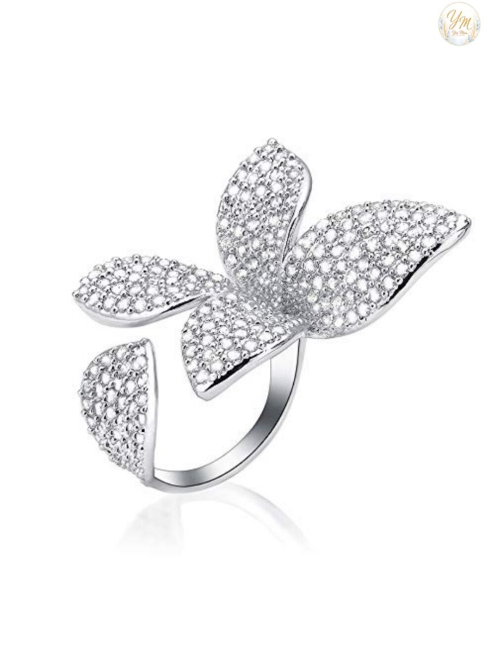 Adjustable Silver Double Finger Ring Butterfly CZ Statement Cocktail Ring